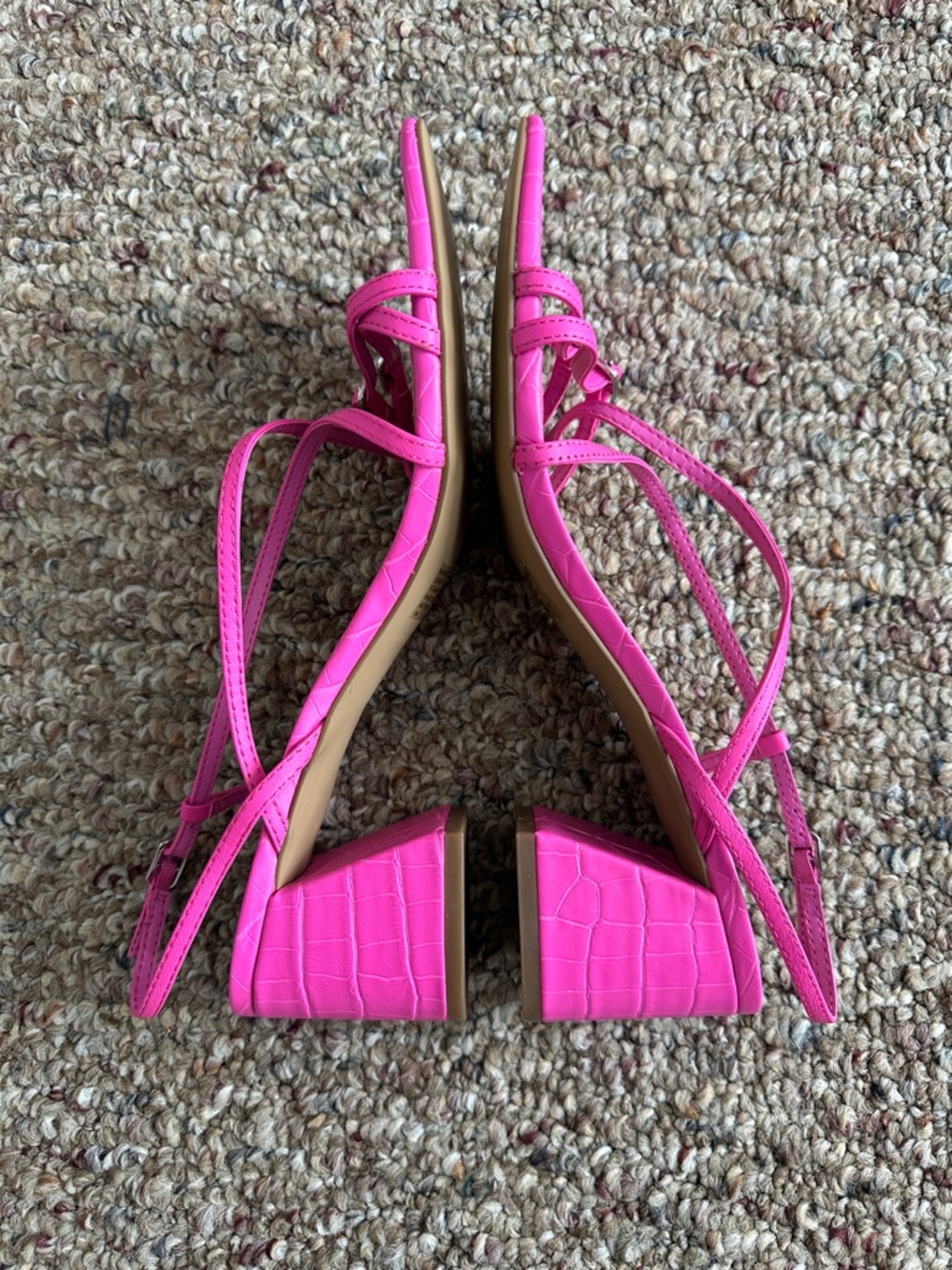 Steve Madden Bright Pink Croc-Textured Strappy Block Heel Sandals - Picture 5 of 6